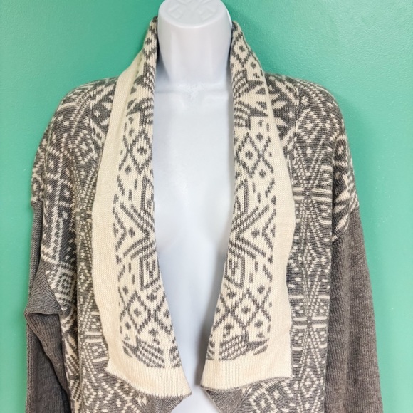 Talbots Gray & Cream Nordic Open Front Longline
Cardigan Wool Cashmere Blend XL - Picture 5 of 8